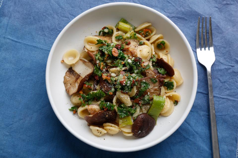 Orecchiette with Mushrooms, Leeks, and Almonds