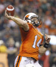 VANCOUVER, CANADA - NOVEMBER 27: Travis Lulay #14 of the BC Lions throws a pass against the Winnipeg Blue Bombers during the CFL 99th Grey Cup November 27, 2011 at BC Place in Vancouver, British Columbia, Canada. The Lions won 34-23. (Photo by Jeff Vinnick/Getty Images)