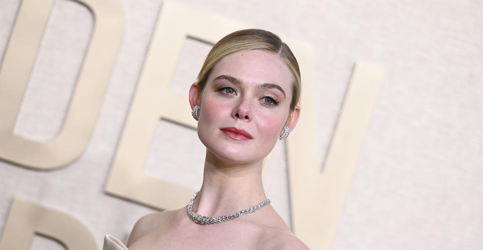 Elle Fanning at the 81st Golden Globe Awards held at the Beverly Hilton Hotel on January 7, 2024 in Beverly Hills, California.