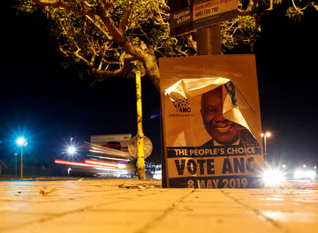 An African National Congress election poster is seen in Hillcrest near Durban, South Africa, May 9, 2019. REUTERS/Rogan Ward