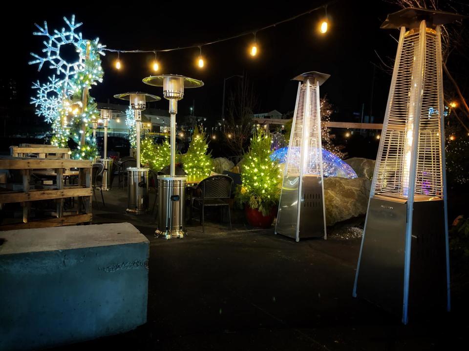 Heated outdoor dining space at the Tipsy Toboggan expands the seating capacity.