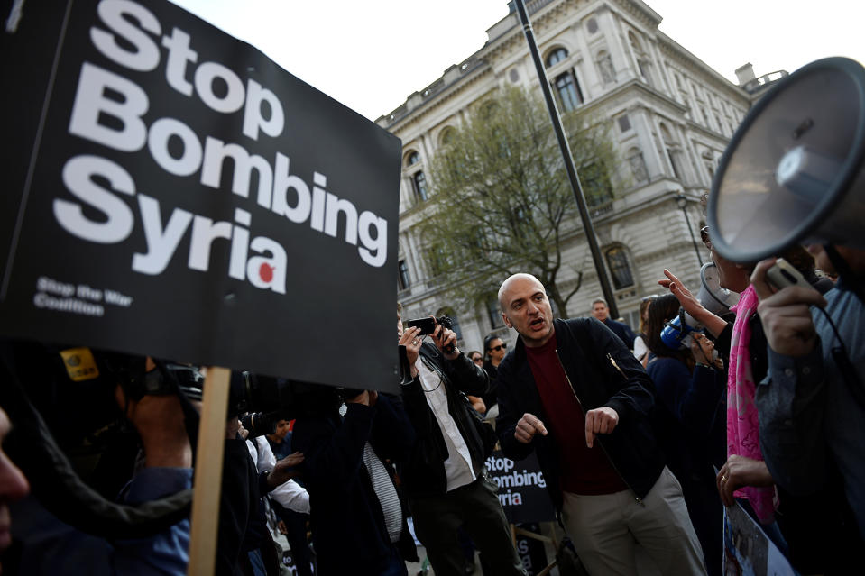 A Syrian refugee speaks in favor of launch attacks against Syrian targets in London