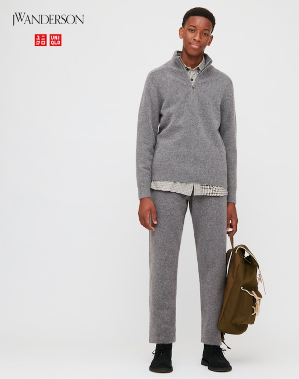 JW Anderson x Uniqlo Souffle Yarn Relaxed Pants in 06 Gray (Photo via Uniqlo)