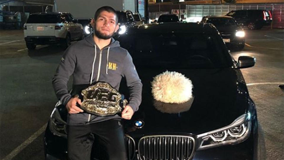 Khabib Nurmagomedov has taken a sly jab at Dana White, and his BMW. Pic: Instagram