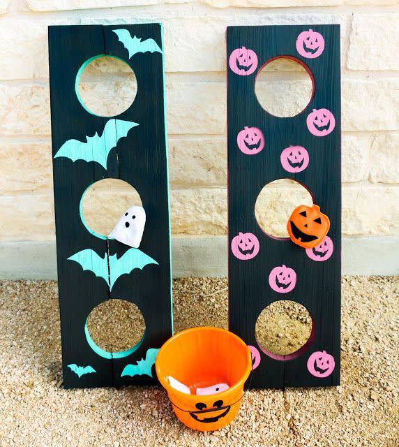 <p>Source a few pieces of leftover wood to DIY this fa-<em>boo</em>-lous yard game, complete with pumpkin and ghost-shaped bean bags. </p><p><strong>Get the tutorial at <a href="https://akailochiclife.com/2015/10/diy-it-halloween-bean-bag-toss.html" rel="nofollow noopener" target="_blank" data-ylk="slk:A Kailo Chic Life;elm:context_link;itc:0;sec:content-canvas" class="link ">A Kailo Chic Life</a>. </strong></p><p><strong><a class="link " href="https://www.amazon.com/Orange-Acrylic-Felt-72-yard/dp/B01ERPYEZ0/?tag=syn-yahoo-20&ascsubtag=%5Bartid%7C10050.g.3476%5Bsrc%7Cyahoo-us" rel="nofollow noopener" target="_blank" data-ylk="slk:SHOP ORANGE FELT;elm:context_link;itc:0;sec:content-canvas">SHOP ORANGE FELT</a><br></strong></p>