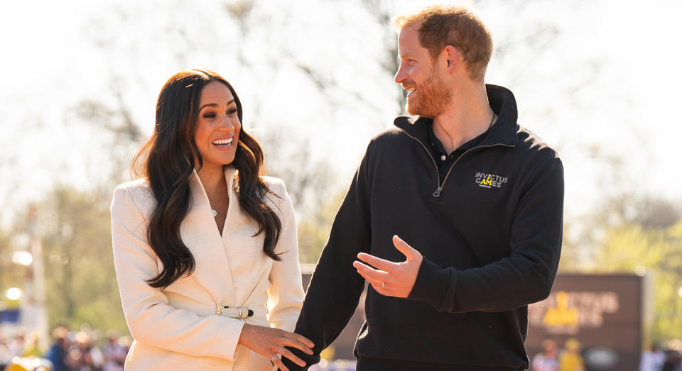 The Duke and Duchess of Sussex, Prince Harry and Meghan Markle, pictured at the Invictus Games athletics events in April, will not appear on the balcony at the Queen's jubilee in June 