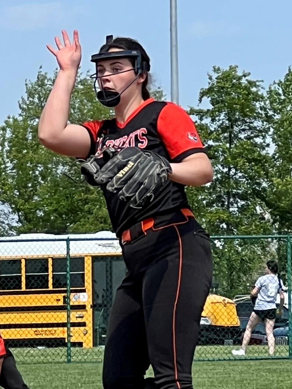 North Unoin's Reese DeCamp delivers a pitch during a district championship softball game at Pickerington Central last year.