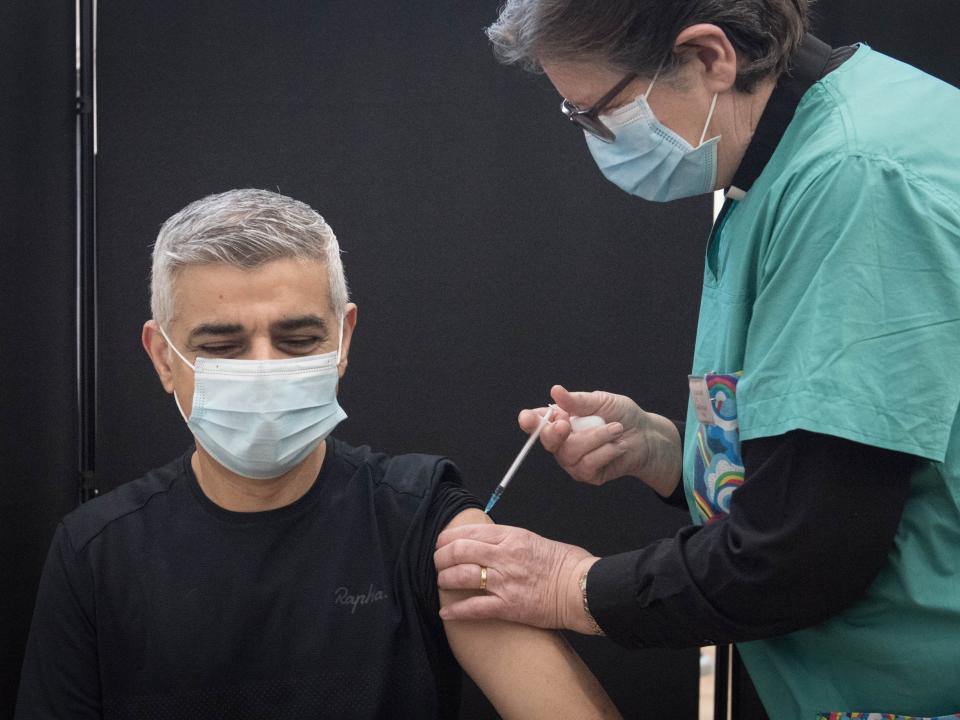 London mayor Sadiq Khan receives first dose of Pfizer vaccinePA