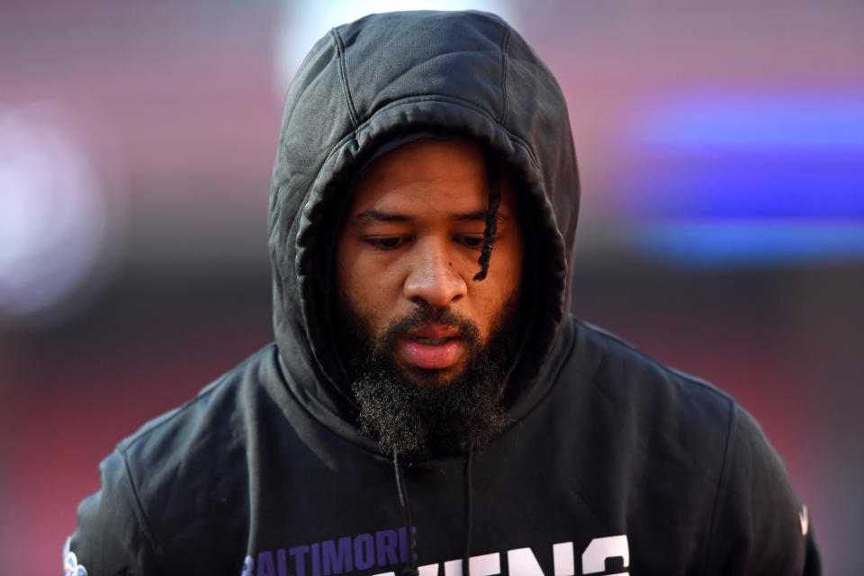 CLEVELAND, OH - DECEMBER 22, 2019: Free safety Earl Thomas #29 of the Baltimore Ravens on the field prior to a game against the Cleveland Browns on December 22, 2019 at FirstEnergy Stadium in Cleveland, Ohio. Baltimore won 31-15. (Photo by: 2019 Nick Cammett/Diamond Images via Getty Images)