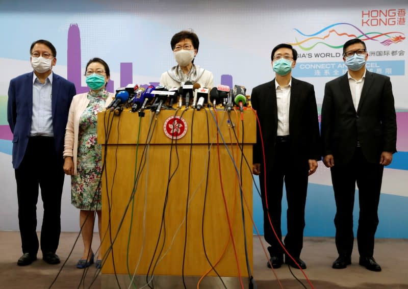 Hong Kong Chief Executive Carrie Lam holds a news conference in Beijing