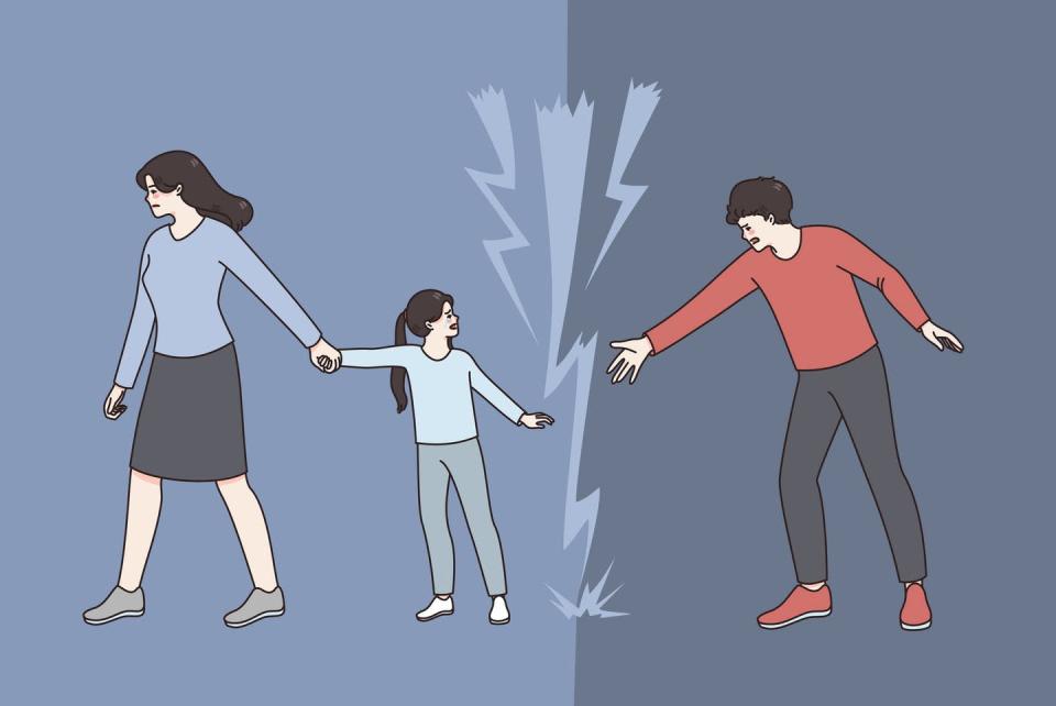 <span class="caption">One form of domestic abuse involves a parent breaking their child's connection with the other parent.</span> <span class="attribution"><a class="link " href="https://www.gettyimages.com/detail/illustration/divorce-and-difficult-choice-concept-royalty-free-illustration/1355645462" rel="nofollow noopener" target="_blank" data-ylk="slk:Mikhail Seleznev/iStock/Getty Images Plus">Mikhail Seleznev/iStock/Getty Images Plus</a></span>