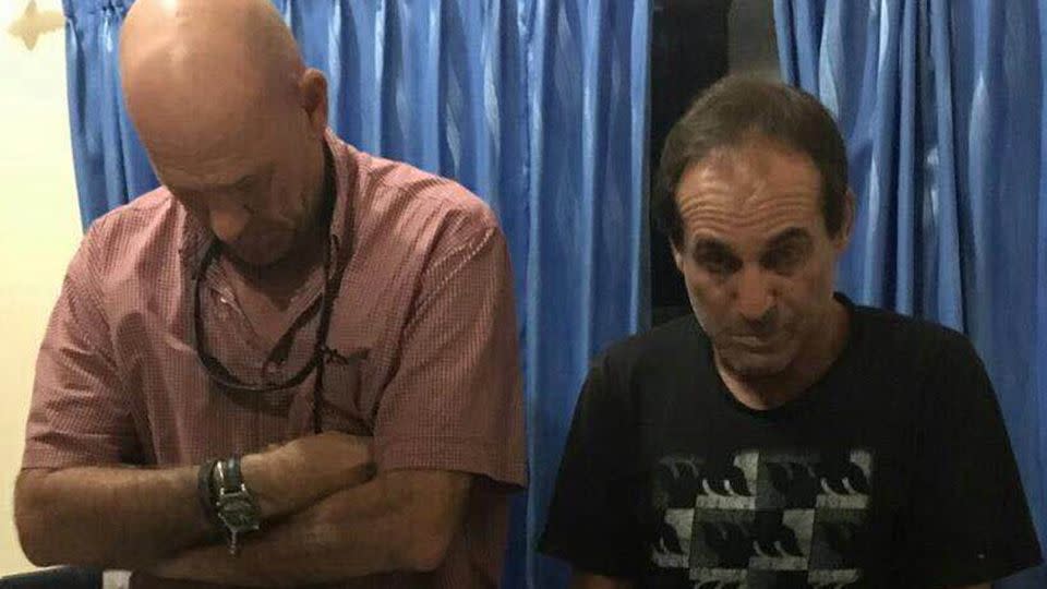 The Australian man (right) and a British man were allegedly in possession of a large quantity of hashish. Photo: Supplied