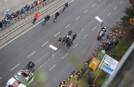 Eliud Kipchoge, the marathon world record holder from Kenya, attempts to run a marathon in under two hours in Vienna