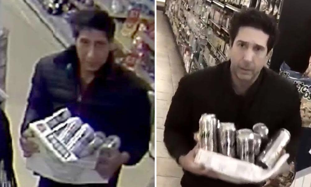 Blackpool police’s image of the alleged thief, left, and Friends star David Schwimmer, right.