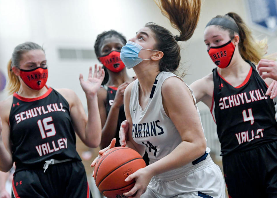 Wyomissing, PA – February 5: High School girls basketball, the Schuylkill Valley Panthers vs the Wyomissing Area Spartans at the Wyomissing Area Jr. / Sr. High School Friday night February 5, 2021. Wyomissing Area won 61-49. (Photo by Ben Hasty/MediaNews Group/Reading Eagle via Getty Images)