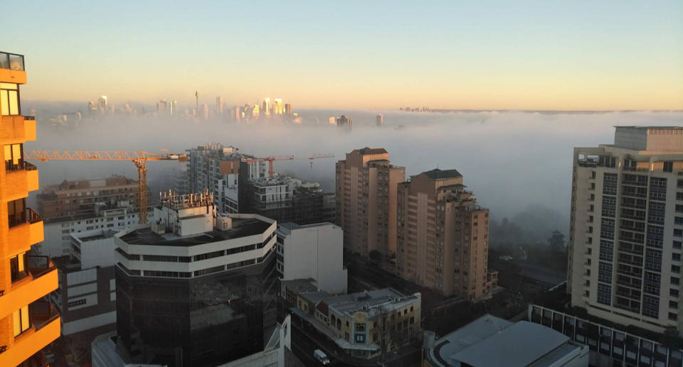 A layer of fog blanketed Sydney’s CBD on Thursday morning. Source: Facebook/Ky Chow