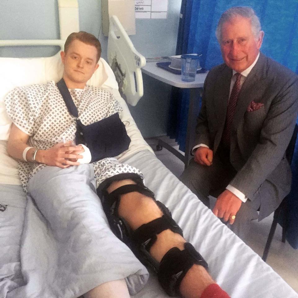 the Prince of Wales meeting Travis Frain who was injured in the Westminster terrorist - Credit: PA