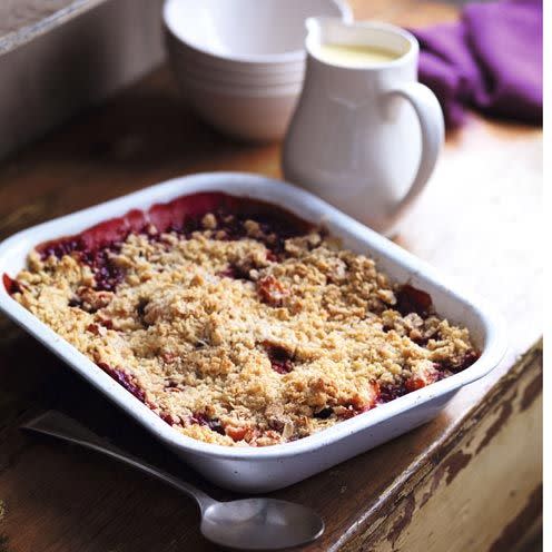 <p>This plum and apple crumble recipe is a perfect autumnal dessert.</p><p><strong>Recipe: <a href="https://www.goodhousekeeping.com/uk/food/recipes/a535322/plum-and-apple-crumble/" rel="nofollow noopener" target="_blank" data-ylk="slk:Plum and Apple Crumble;elm:context_link;itc:0;sec:content-canvas" class="link ">Plum and Apple Crumble</a></strong></p>