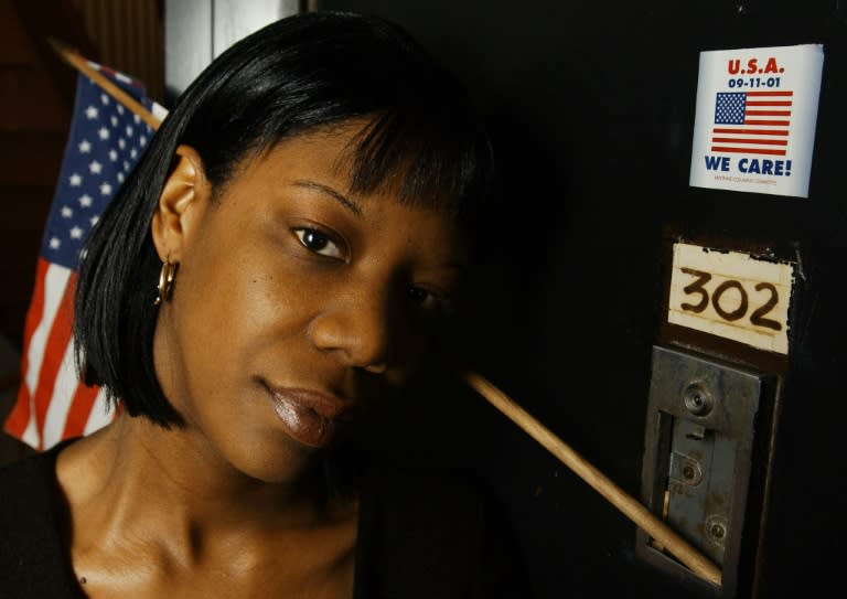 9/11 survivor Marcy Borders, seen here outside her New Jersey apartment in 2002, struggled with depression and drug and alcohol abuse for years after the attacks