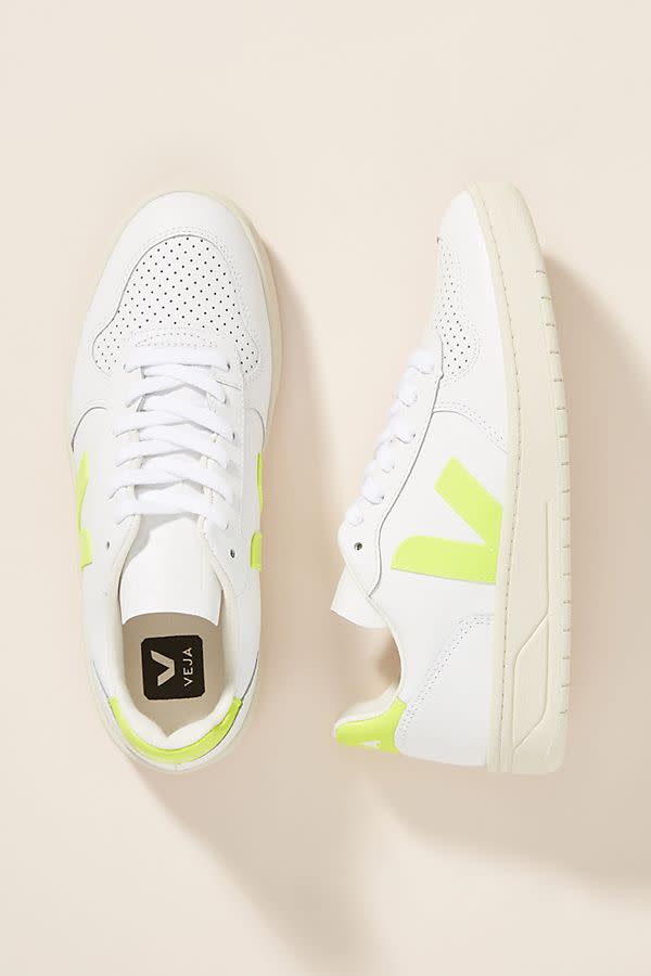 Veja V-10 Leather Sneakers in citron