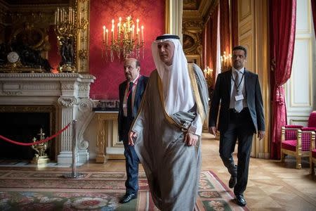 Saudi Foreign Minister Adel bin Ahmed Al-Jubeir arrives to attend a meeting about Syria at the French Foreign Ministry in Paris, France, on May 9, 2016. REUTERS/Philippe Lopez/Pool