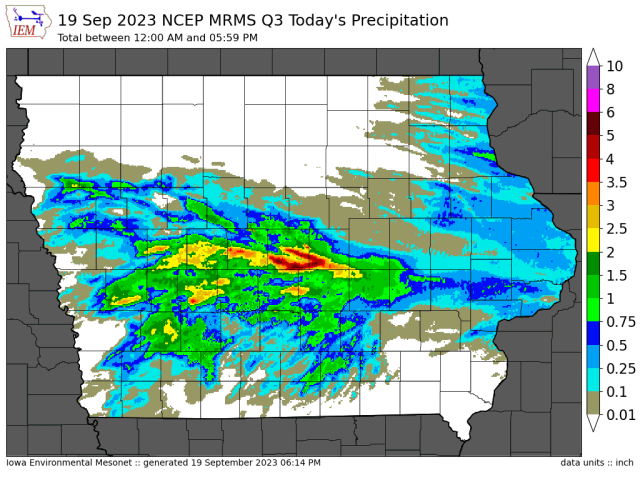 4″ of rain fell in parts of Iowa Tuesday