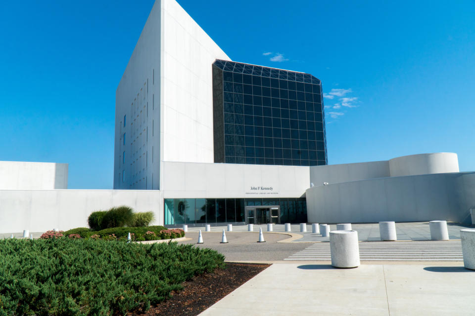 The exterior of the John F. Kennedy Presidential Library & Museum in Boston