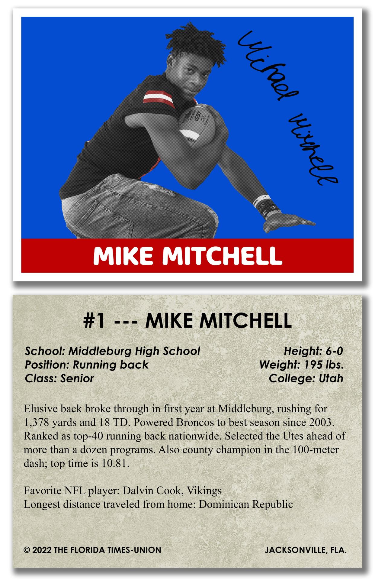 Photo Illustration: Middleburg running back Mike Mitchell is a selection to the Times-Union's annual Super 11 for high school football in the 2023 class.