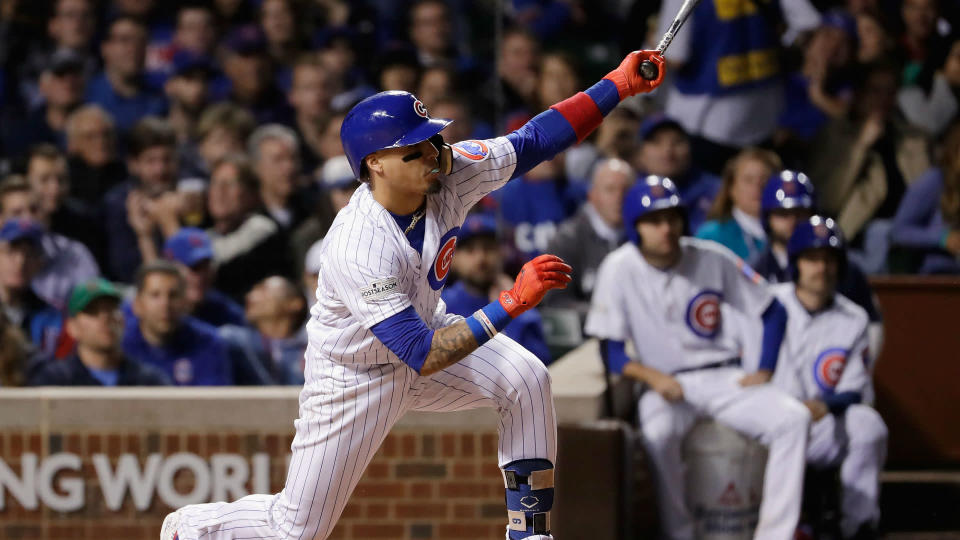 Javy Baez and the Cubs start a three-game series with the rival Brewers on Monday. (AP)
