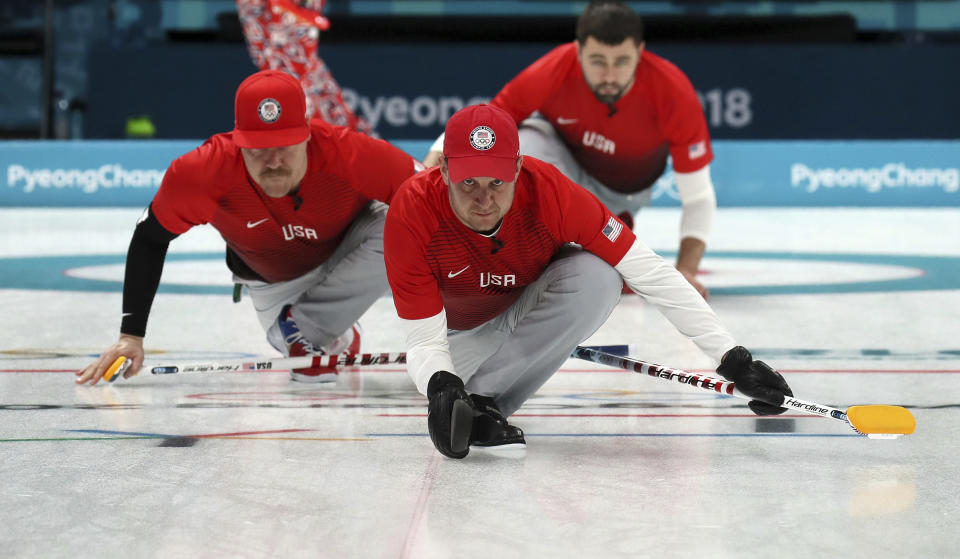 The U.S. curling team takes on Sweden for the gold medal on Saturday. (AP Photo/Aaron Favila)