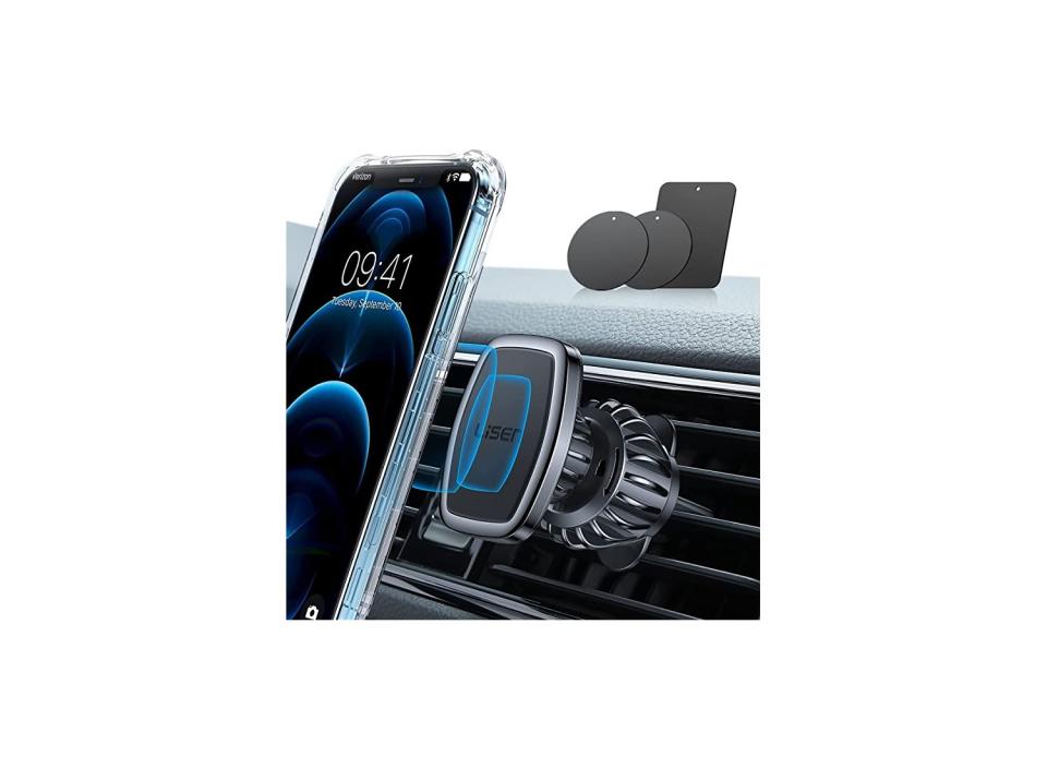 This magnetic phone holder for car, without any buttons, is more concise and in harmony with your car’s interior