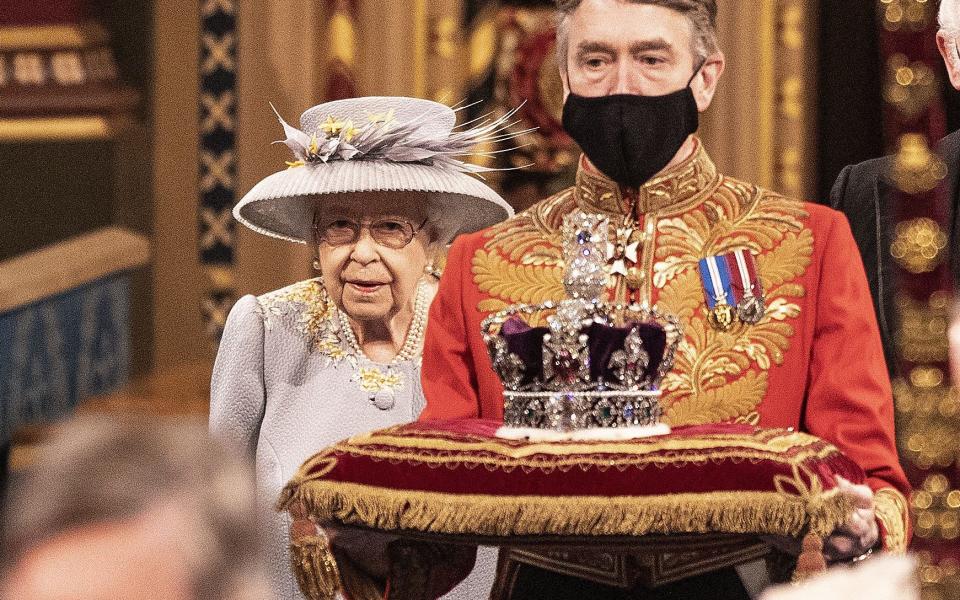 The Imperial Crown has been placed on a table in front of the Queen in recent years, as its weight proved too much for her - Richard Pohle/The Times 