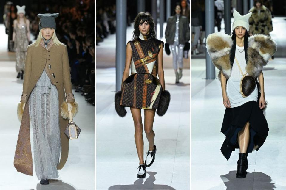 LV played with classic monograms and fantastic furs for its Louvre-located show. Images: Getty Images
