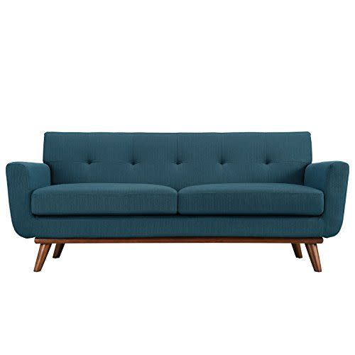 1) Engage Mid-Century Modern Upholstered Fabric Loveseat