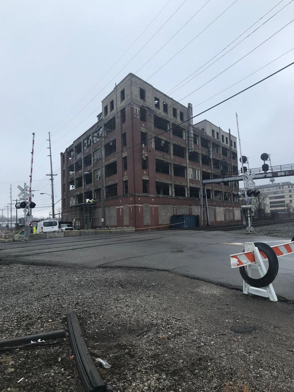 The historic Doorway of the former Westinghouse building was removed in December by WR Restoration of Twinsburg. Employees of the company worked to maintain overhead protection before taking out the doorway on Thursday