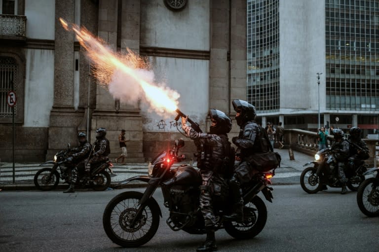 Police in Brazil used tear gas after a peaceful protest by several thousand in central Rio turned violent