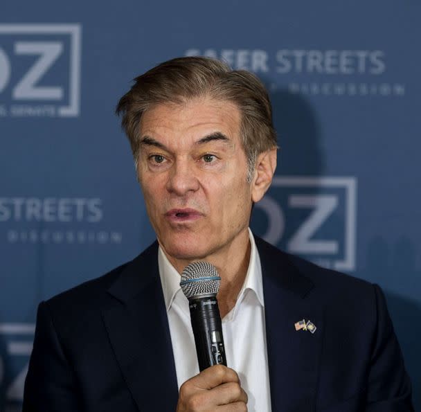 PHOTO: Mehmet Oz, Republican Senate candidate for Pennsylvania, speaks during a community discussion on safer streets in Duquesne, Penn., Sept. 30, 2022. (Nate Smallwood/Bloomberg via Getty Images, FILE)