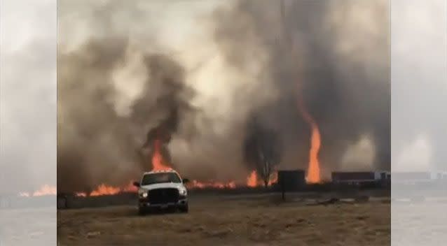 Footage captures an unreal fire tornado in Missouri, US. Picture: AP