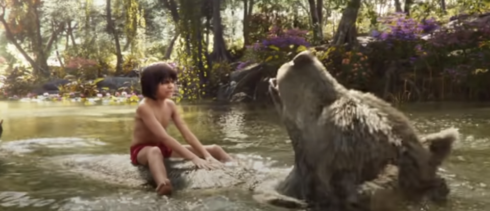 live-action version's scene of Mowgli sitting on Baloo's belly