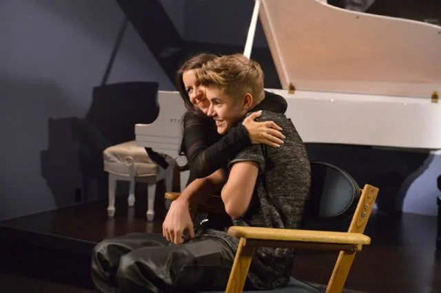 Pattie gives son Justin a hug during filming for the 'Today' interview. Credit: NBC NewsWire via Getty Images