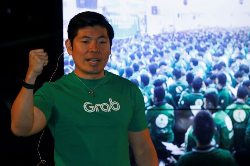 FILE PHOTO: Grab's CEO Anthony Tan speaks during Grab's fifth anniversary news conference in Singapore