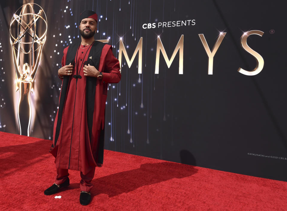 O-T Fagbenle arrives at the 73rd Primetime Emmy Awards on Sunday, Sept. 19, 2021, at L.A. Live in Los Angeles. (AP Photo/Chris Pizzello)