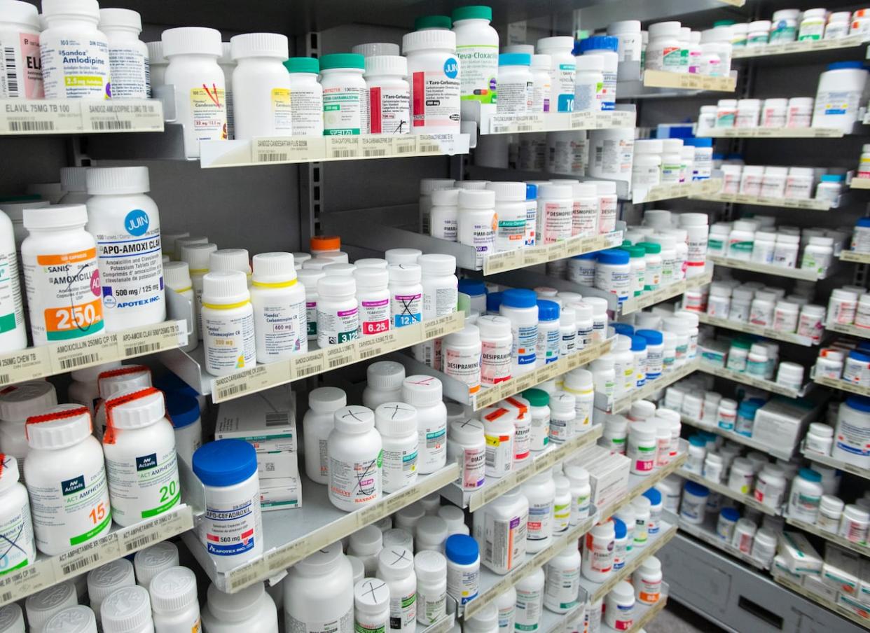 Prescription drugs on shelves at a pharmacy in Montreal. (Ryan Remiorz/Canadian Press - image credit)