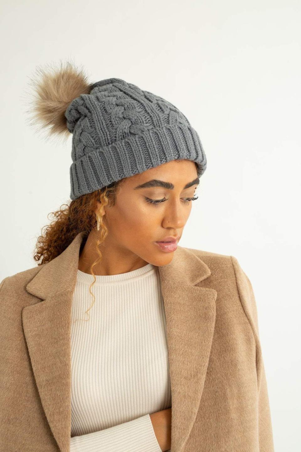 Gray Foldover Warm Slap w/ Pom