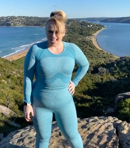 Rebel Wilson flaunted her curves in a skin-tight activewear set atop Barrenjoey Head. Photo: Instagram/rebelwilson.