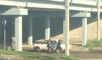 A still image from a video footage taken on April 6, 2018 shows a Russian serviceman checking a car heading to the Defence Ministry base in Molkino near Krasnodar, Russia. REUTERS/Stringer