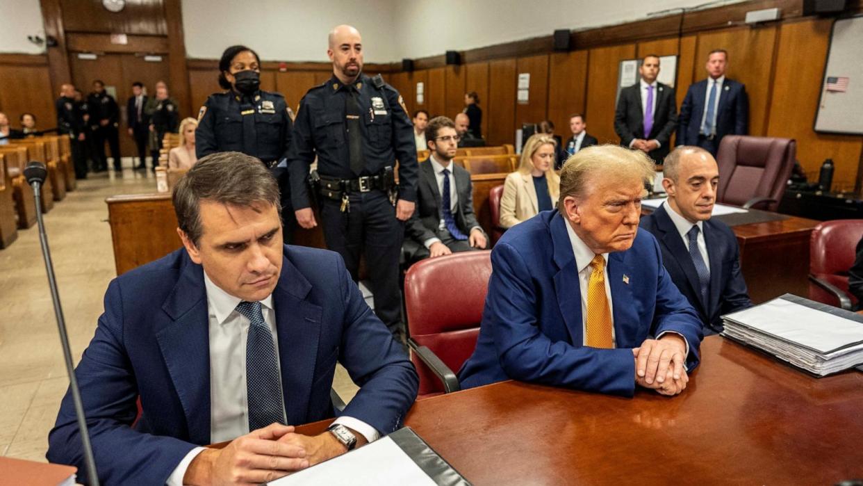 PHOTO: Former President Donald Trump sits inside Manhattan Criminal Court room, in NYC, May 2, 2024. (Mark Peterson/Pool via Reuters)