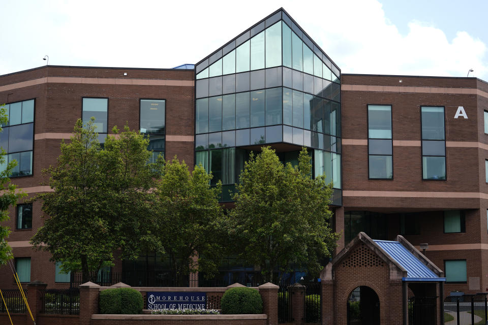 The Morehouse School of Medicine building is seen on Wednesday, May 4, 2022, in Atlanta. A new initiative aimed at increasing the number of Black Americans registered as organ donors and combating disparities among transplant recipients was announced Thursday by a coalition that includes the four medical schools at the nation's historically Black colleges and universities. (AP Photo/Brynn Anderson)