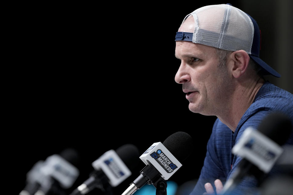 UConn head coach Dan Hurley speaks to the media during a news conference ahead of a Final Four college basketball game in the NCAA Tournament, Thursday, April 4, 2024, in Glendale, Ariz. UConn plays Alabama on Saturday. (AP Photo/David J. Phillip)