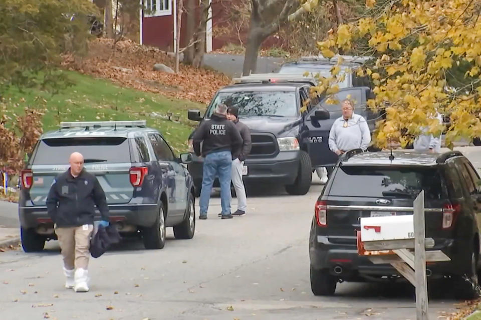 Police respond to the scene of two killings in Marshfield, Mass., on Nov. 30, 2022. (NBC Boston)